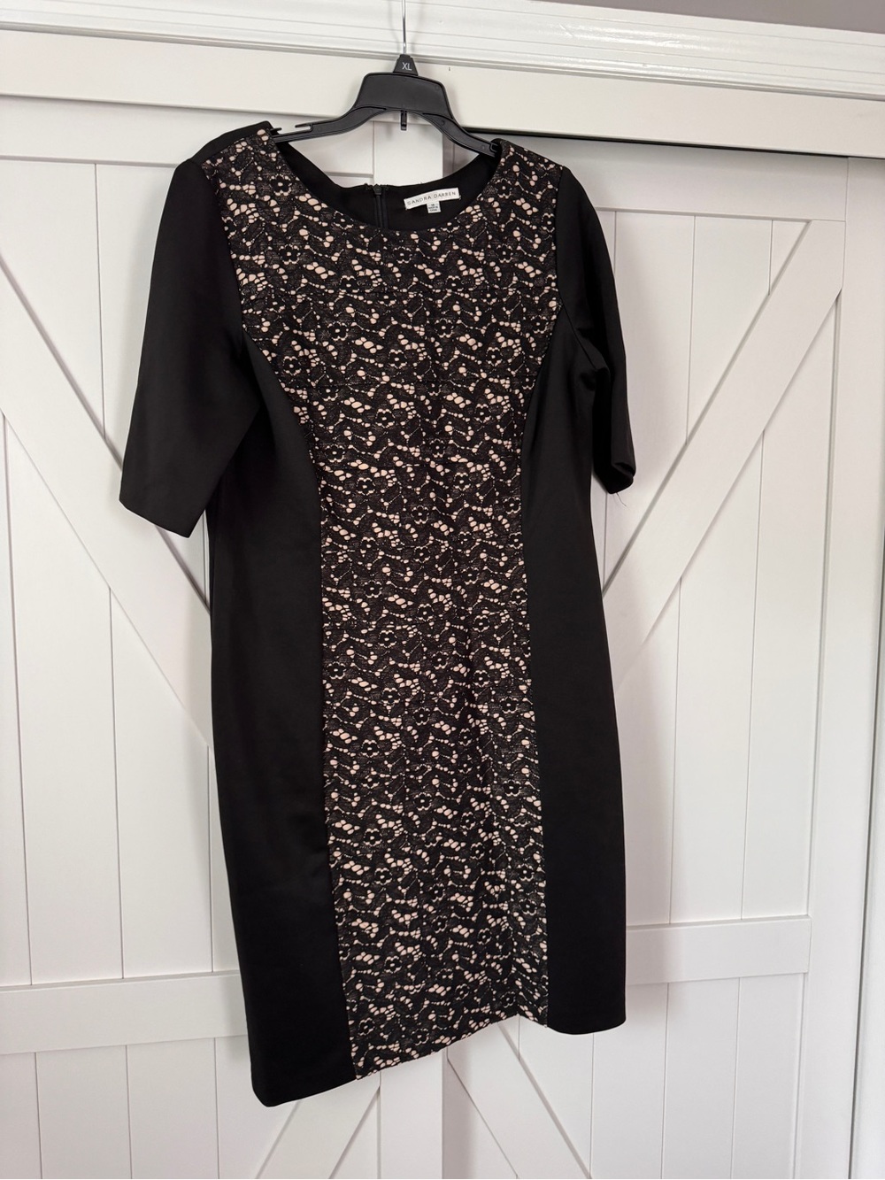 Sandra Darren Black Dress with Beige Lace-Panel